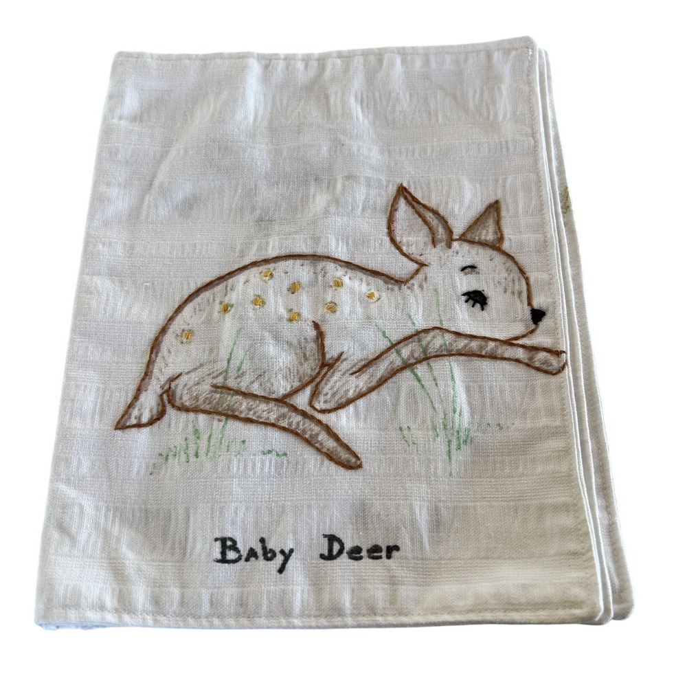 Vintage Handmade Embroidered Cloth Baby‎ Book Animal Nursery Folk Art White